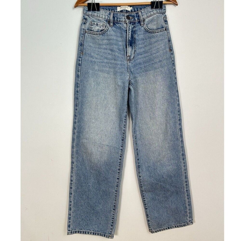 90s High Rise Straight Leg Jeans Womens 26 Light Wash Denim Classic Fit Hidden